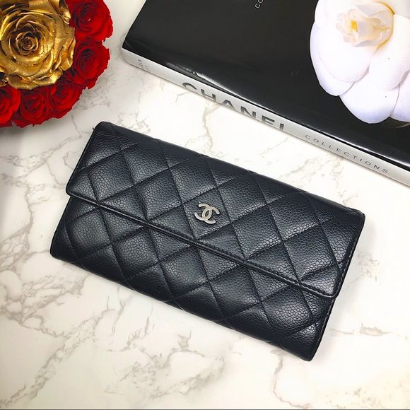 CHANEL Handbags - Chanel Caviar Leather Quilted Large Gusset Classic Flap Long Wallet